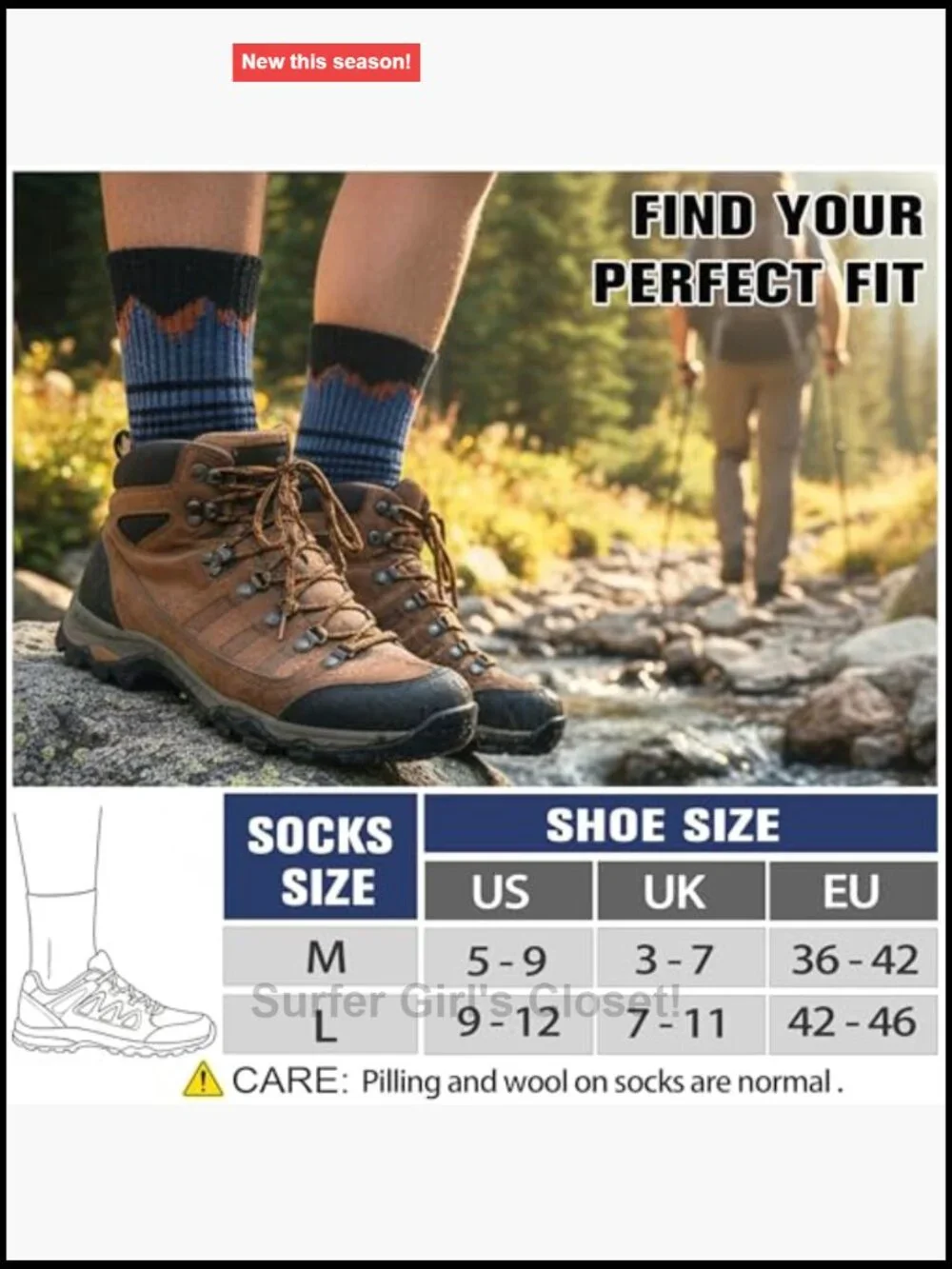 Merino Wool Hiking Socks Thermal Winter Crew Socks Cushioned Sole Moisture